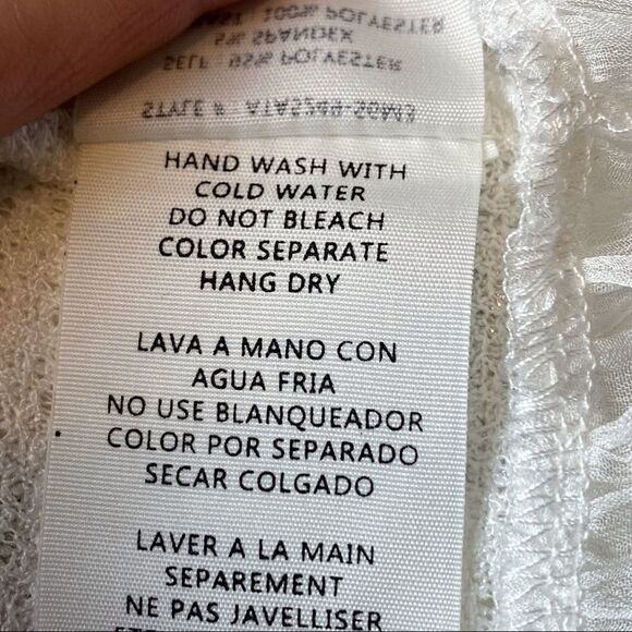 A’reve white with Silver Dots Short Sleeve Gauzy Top Size Medium - Picture 5 of 11